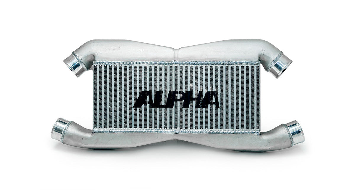 AMS Performance front mount intercooler for Nissan GT-R R35 stock piping with logo ALP.07.09.0007-2
