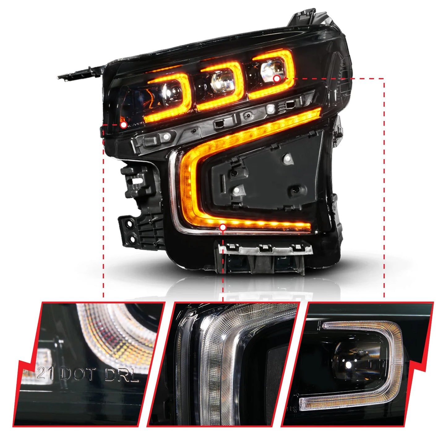 ANZO 21-24 Chevy Suburban/Tahoe Z-Series Full LED Proj Headlights Black (PASS Side)