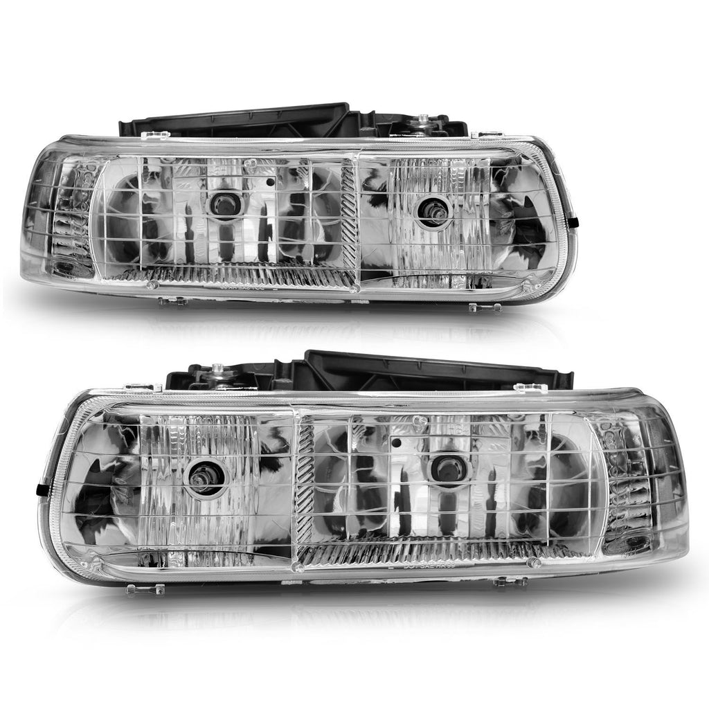 ANZO 111011 Crystal Headlights with Chrome Housing and Clear Lens for Chevy Silverado, Suburban, and Tahoe 1999-2006.