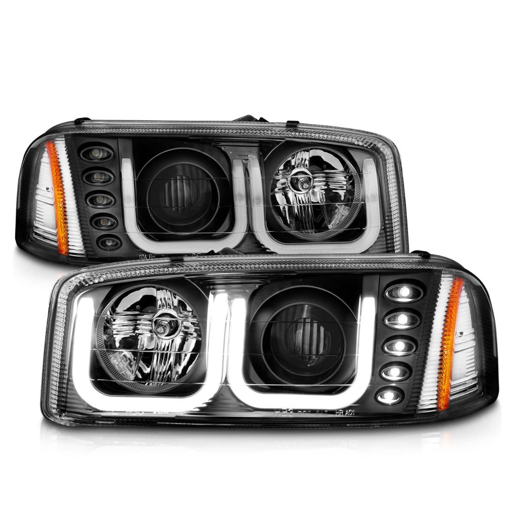 ANZO 111303 Projector Headlights U-Bar Black Housing with Clear Lens for GMC Sierra and Yukon 1999-2006.