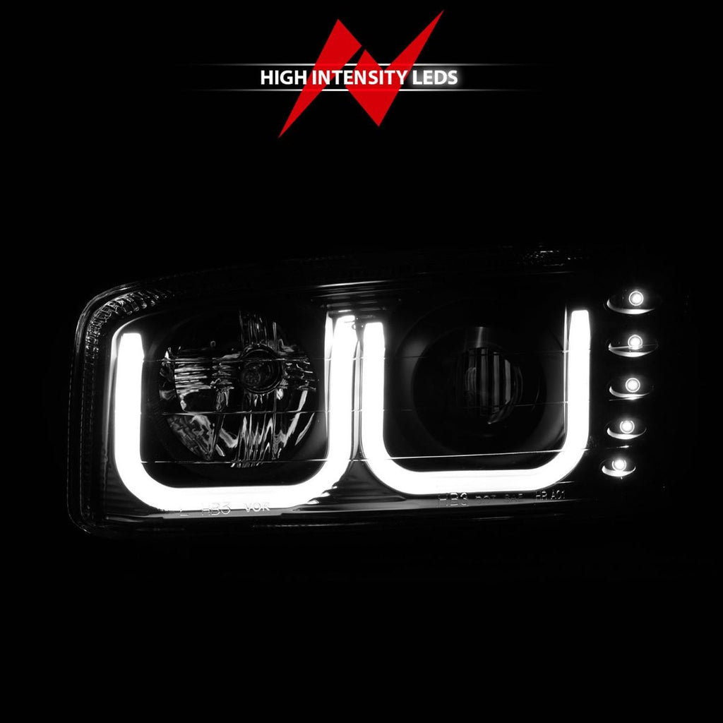 ANZO 111303 Projector Headlights U-Bar Black Housing with Clear Lens for GMC Sierra and Yukon 1999-2006.