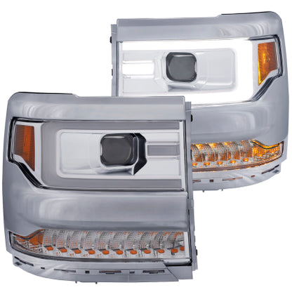 ANZO 111374 Projector Plank Style Chrome Headlights for Chevy Silverado 1500 2016-2018 - HID Ready ANZO