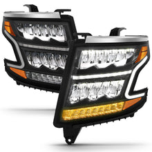 Load image into Gallery viewer, ANZO 111478 LED Crystal Plank Style Headlights with Black Housing and Clear Lens for Chevy Tahoe and Suburban 2015-2020, featuring sequential signals.