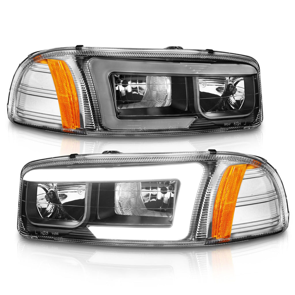 ANZO 111522 Crystal Plank Style Headlights with Black Housing and Clear Lens for GMC Sierra 1999-2007 and Yukon 2000-2006.