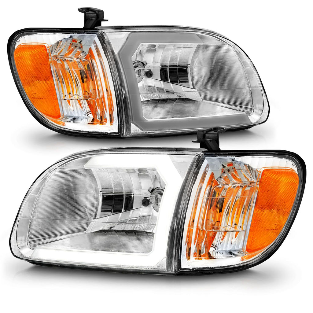 ANZO 111580 Crystal Plank Style Chrome Headlights with Corner Lights for Toyota Tundra 2000-2004 Regular/Access Cab Models