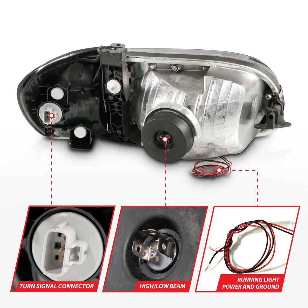 ANZO 111580 Crystal Plank Style Chrome Headlights with Corner Lights for Toyota Tundra 2000-2004 Regular/Access Cab Models