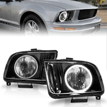 Load image into Gallery viewer, ANZO 121033 Crystal Black Headlights with Clear Lens and RX Halo for Ford Mustang 2005-2009 Models