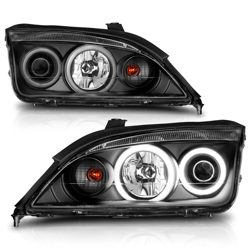 ANZO 121198 Projector LED Halo Headlights with Black Housing and Clear Lens for Ford Focus ZX4 4-door models 2005-2007.