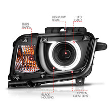 Load image into Gallery viewer, ANZO 121312 Projector Halo Headlights with Black Housing and Clear Lens for Chevy Camaro 2010-2013.