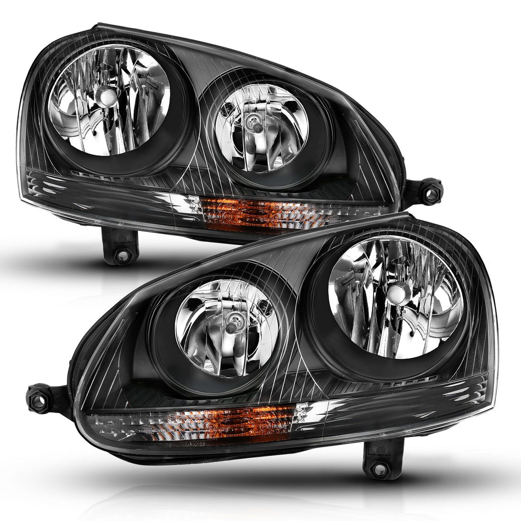 ANZO 121542 Crystal Headlights with Black Housing and Clear Lens for VW Jetta, GTI, and Rabbit (2005.5-2010).