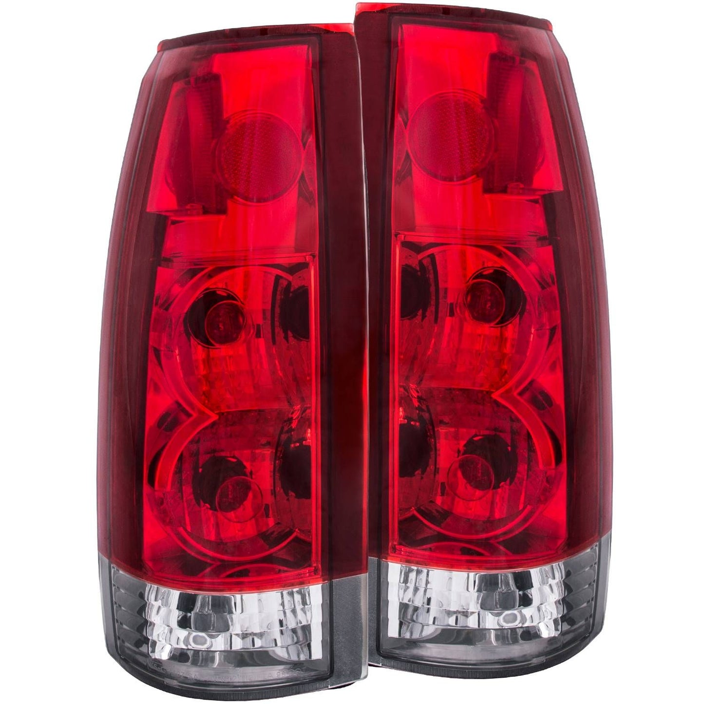 Anzo 211140 Tail Lights for Chevy/GMC trucks and Cadillac SUVs (88-00), featuring chrome housing, red/clear lens, and bold G2 styling.