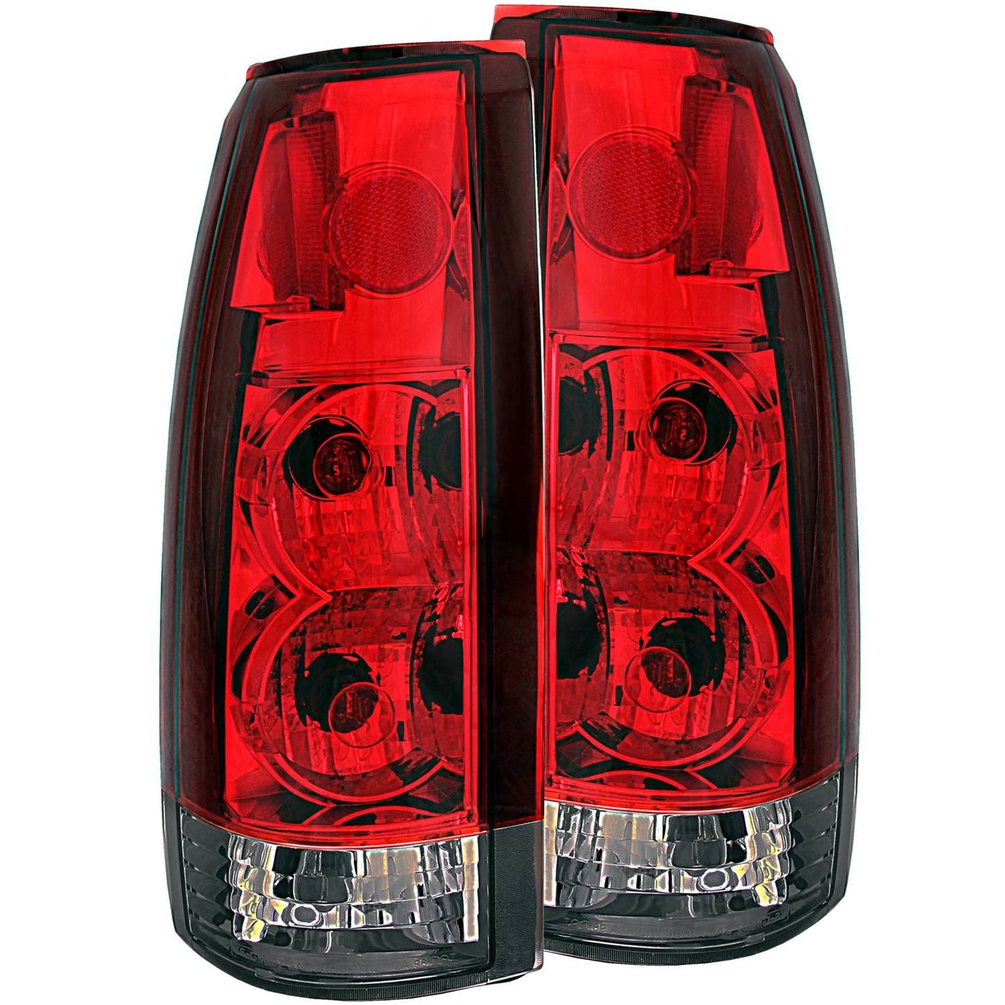 Anzo 211157 Tail Lights for Chevy/GMC (88-00) and Cadillac (99-00), featuring chrome housing, red and smoke lenses, and reliable incandescent lighting.