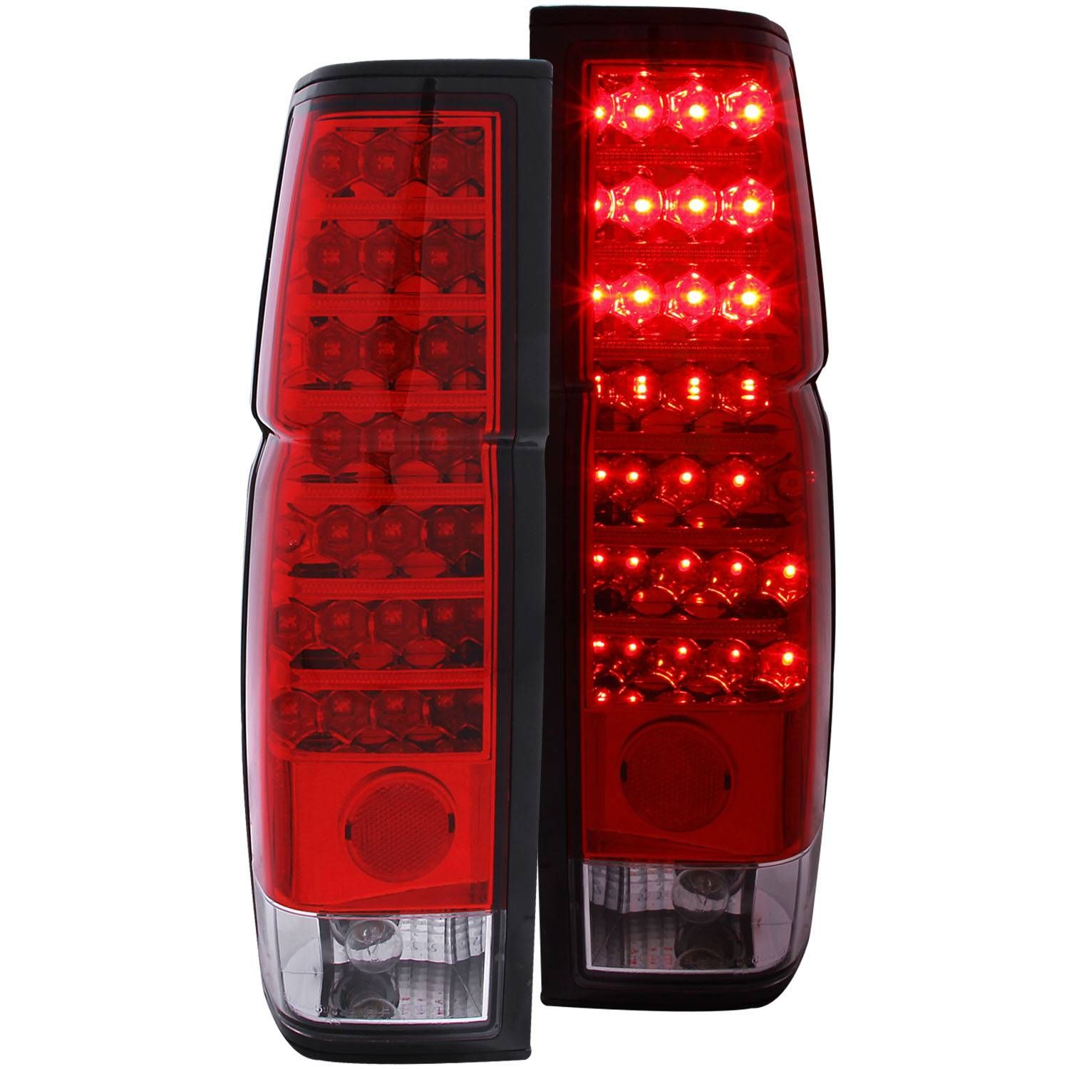 ANZO 311034 LED Tail Lights for 1986-1997 Nissan Hardbody with chrome housing and red/clear lens.