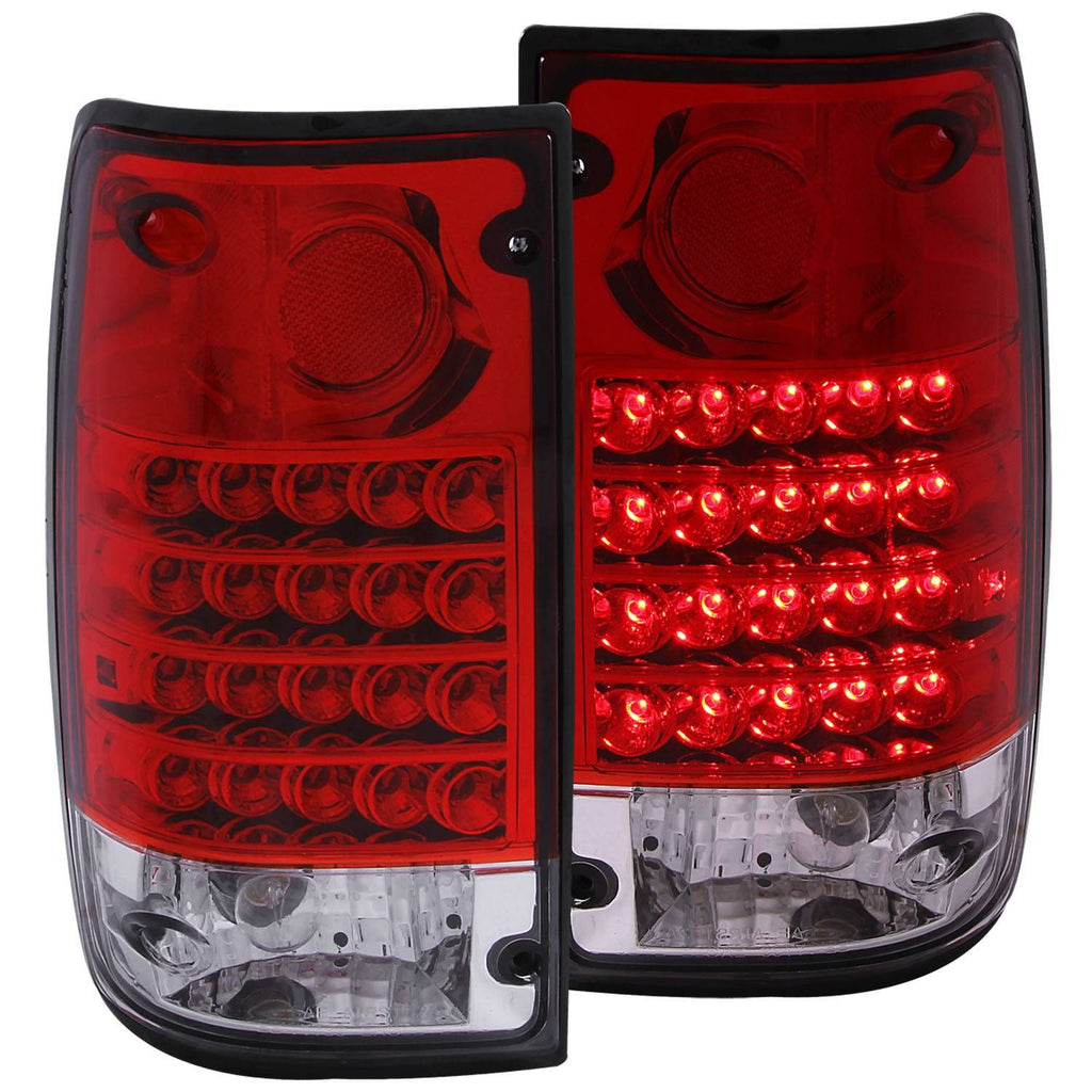 ANZO 311043 LED Tail Lights with Chrome Housing and Red/Clear Lens for Toyota Pickup 1989-1995.