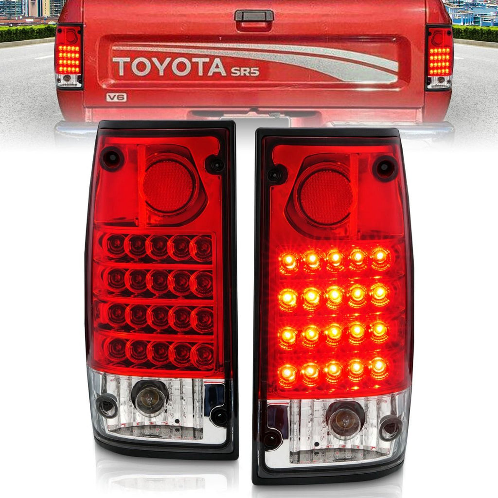 ANZO 311043 LED Tail Lights with Chrome Housing and Red/Clear Lens for Toyota Pickup 1989-1995.