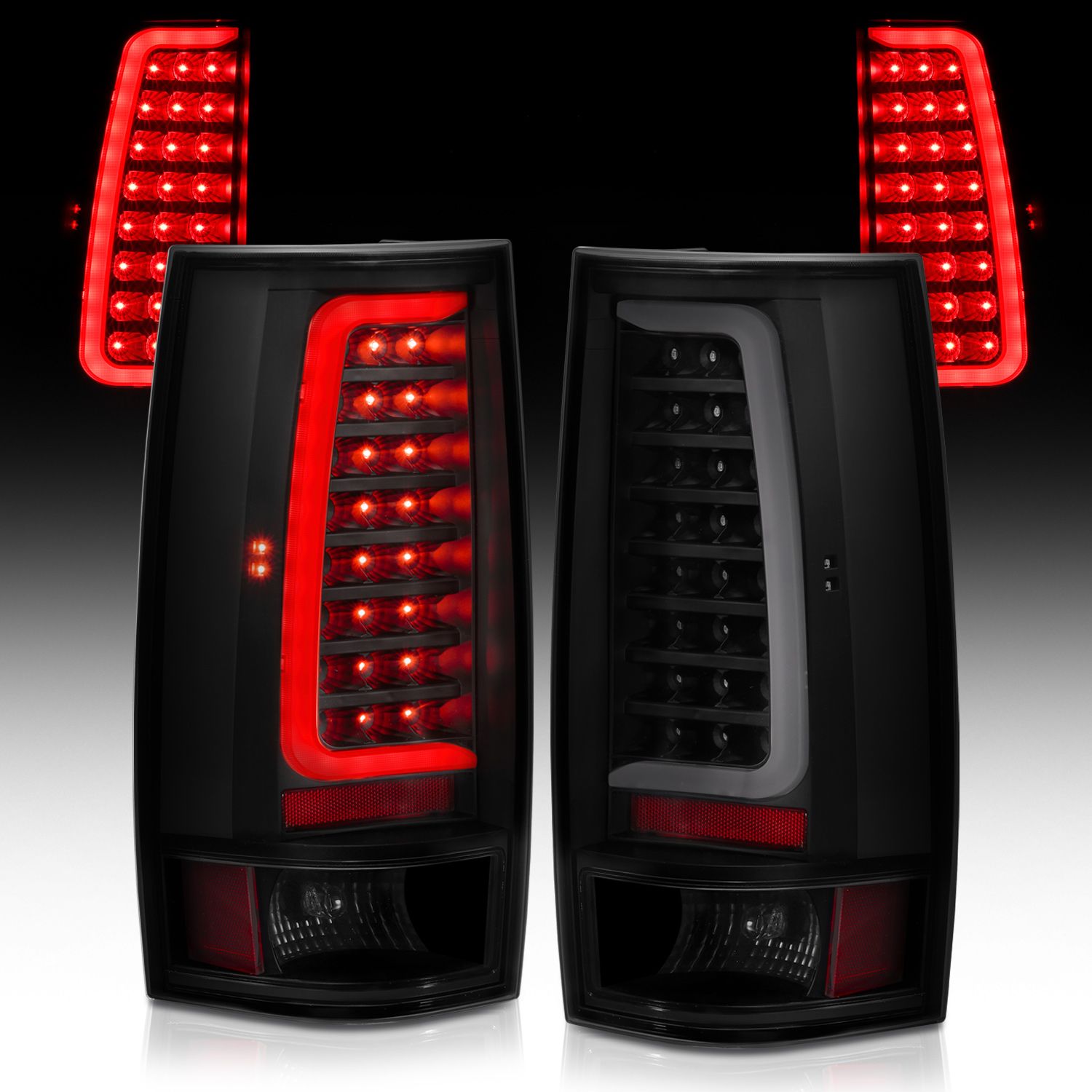 ANZO 311322 LED C-Bar Style Tail Lights with Black Housing and Smoked Lens for Chevy Tahoe, Suburban, and GMC Yukon 2007-2014.