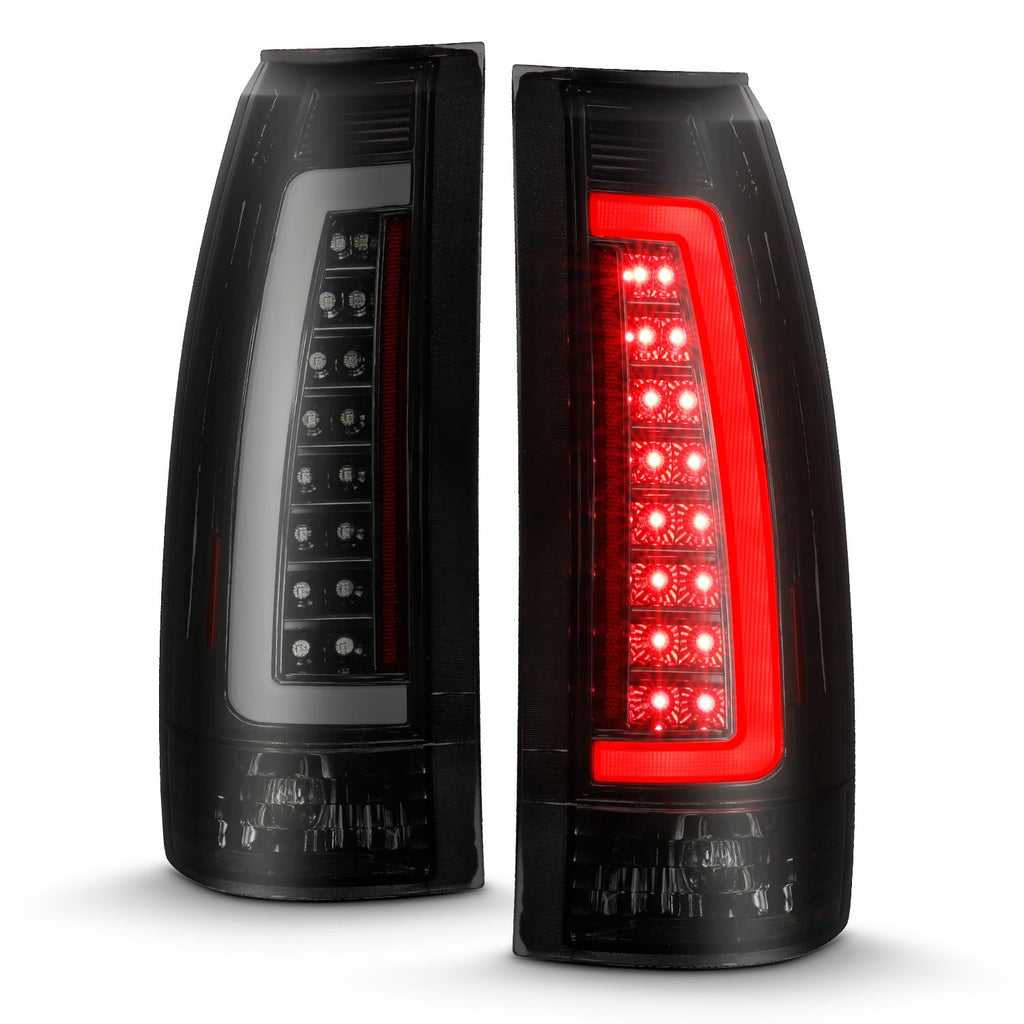 ANZO 311345 LED C-Bar Tail Lights with Black Housing and Smoked Lens for Chevy/GMC Trucks and SUVs (1988-2000).