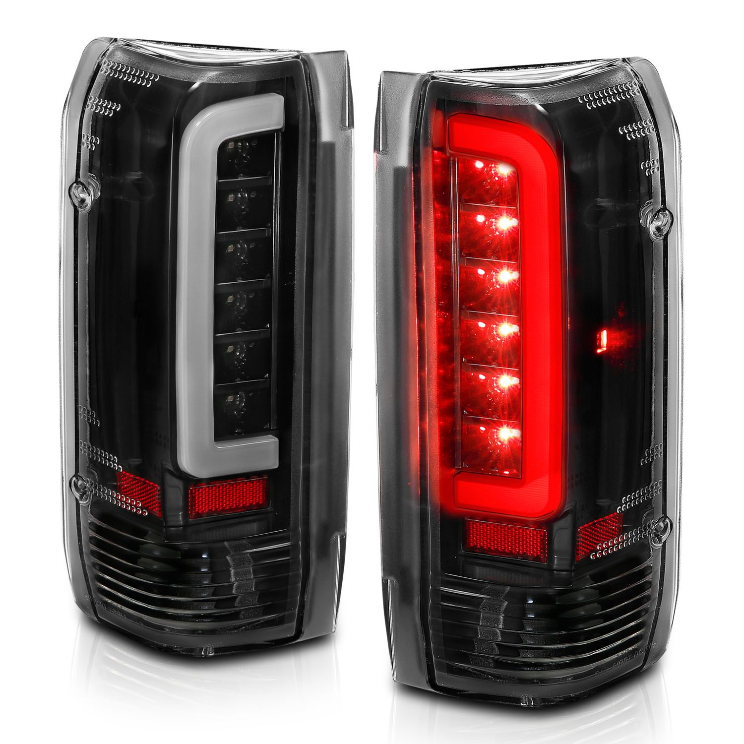 ANZO 311350 LED Tail Lights with Black Housing and Clear Lens for Ford F-150 and Bronco.