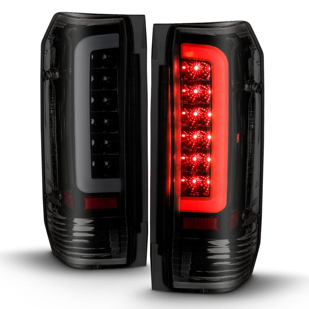 ANZO 311351 LED C-Bar Black Tail Lights with Smoke Lens for Ford F-150, F-250, F-350, F-450 (1987-1998) and Bronco (1987-1996) Models