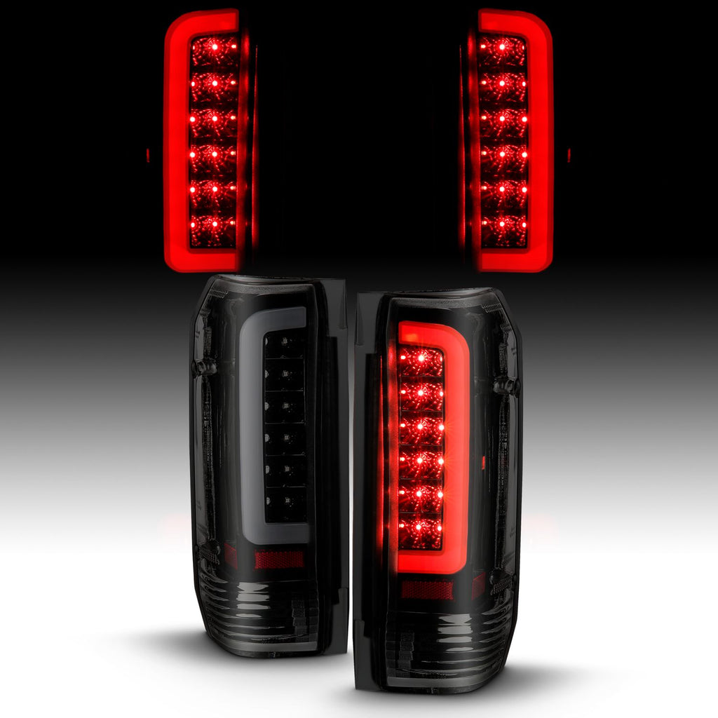 ANZO 311351 LED C-Bar Black Tail Lights with Smoke Lens for Ford F-150, F-250, F-350, F-450 (1987-1998) and Bronco (1987-1996) Models