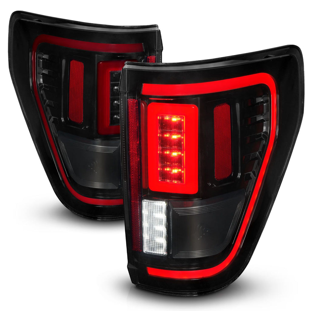 ANZO 311474 Full LED Tail Lights with Black Housing and Smoke Lens for Ford F-150 2021-2023 w/ Initiation and Sequential Features