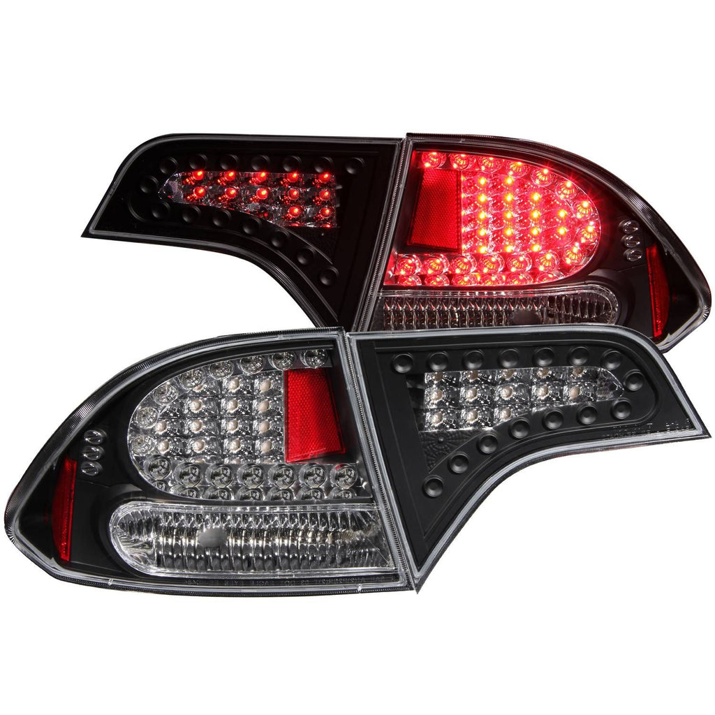 ANZO 321152 LED Tail Lights with Black Housing and Clear Lens for Honda Civic 2006-2011 (4-door models).