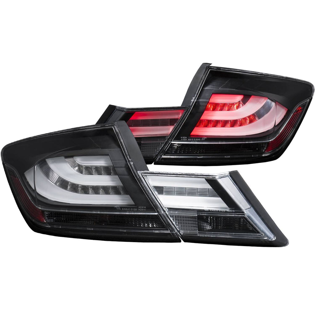 ANZO 321323 LED Tail Lights with clear lens and black housing for 2013-2015 Honda Civic 4-door models.