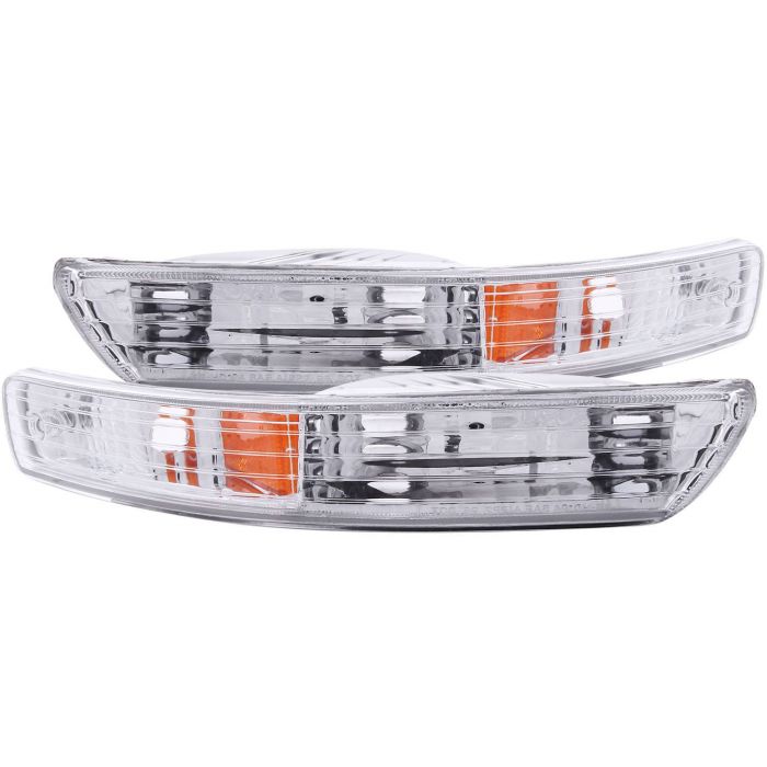 Anzo 511021 Parking and Signal Lights for Acura Integra (98-01) featuring chrome housing, clear lens, and amber accents for a sleek, modern appearance.