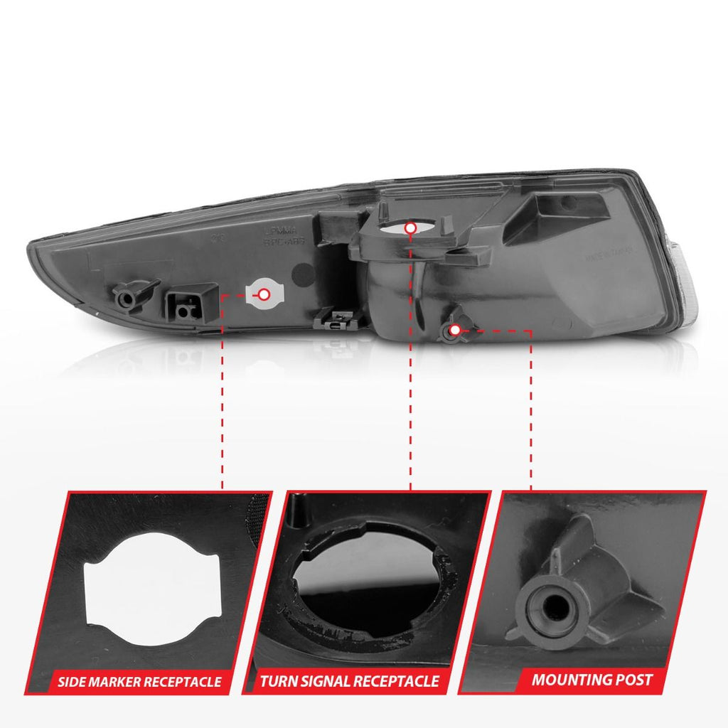 ANZO 51104 Euro Parking and Signal Lights for 1993-2002 Chevy Camaro with clear lens and black housing.