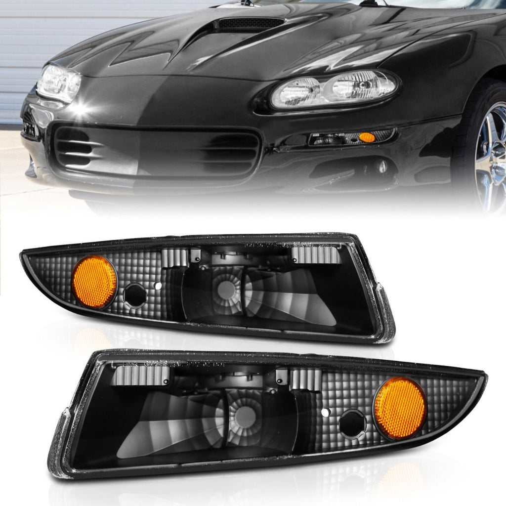 ANZO 51104 Euro Parking and Signal Lights for 1993-2002 Chevy Camaro with clear lens and black housing.