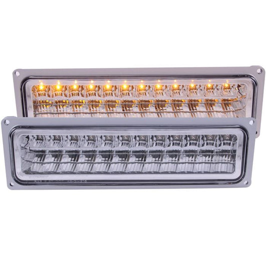Clear chrome Anzo 511048 LED Parking & Signal Lights for Chevy/GMC trucks and SUVs (88-00), featuring bright LEDs and modern design.