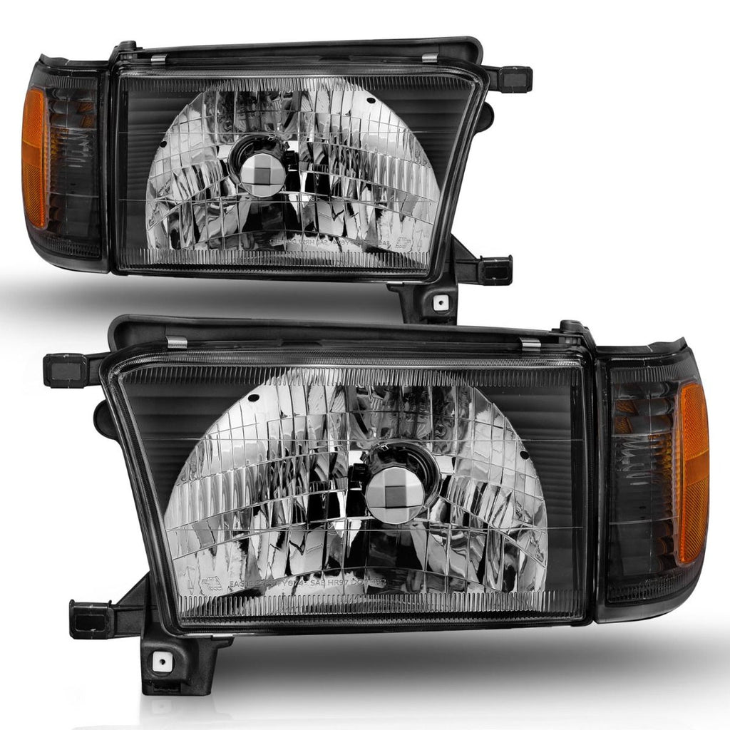 ANZO 111077 Crystal Headlights with Black Housing and Clear Lens for Toyota 4Runner 1999-2002, featuring integrated corner lights.