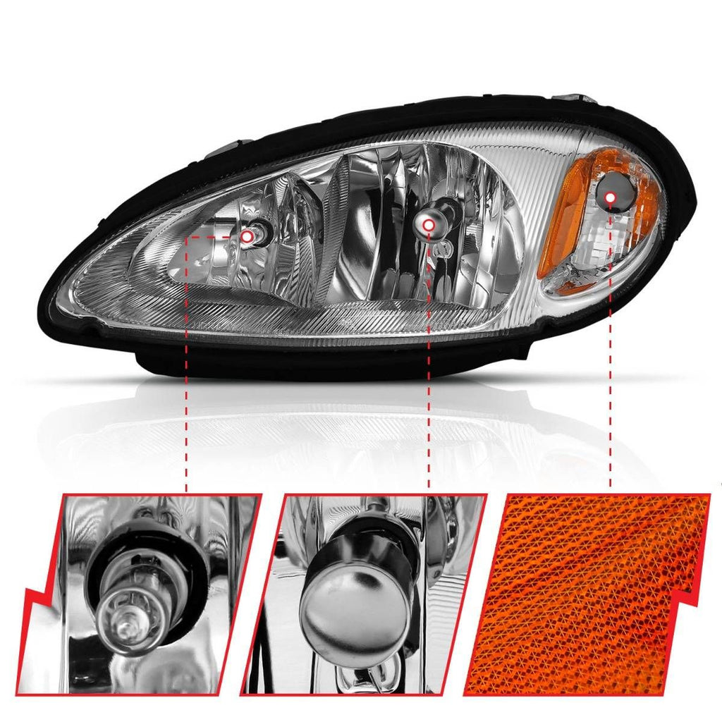 ANZO 111472 Crystal Headlights with Chrome Housing and Clear Lens for Chrysler PT Cruiser 2001-2005.