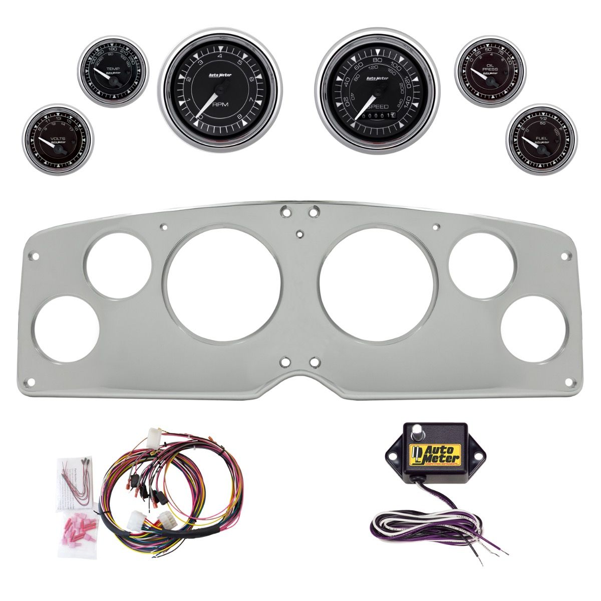 AutoMeter Chrono Chrome 54-55 GMC Truck Billet Panel/Gauge Kit - 2940-15