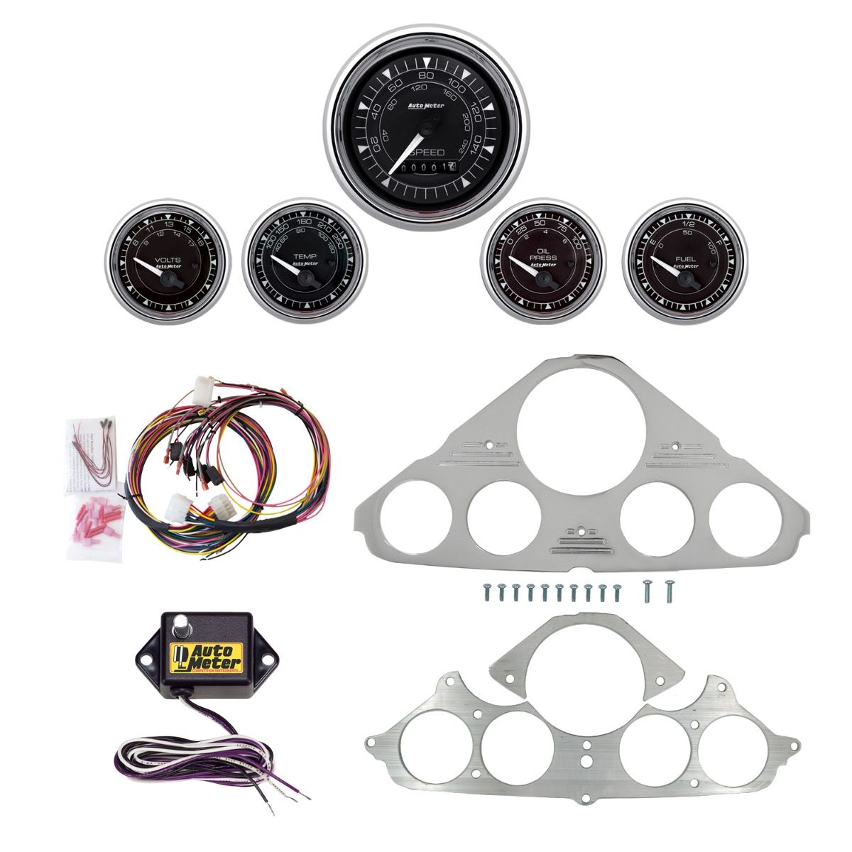 AutoMeter Chrono Chrome 55-59 Chevy Truck Billet Panel/Gauge Kit - 2943-15