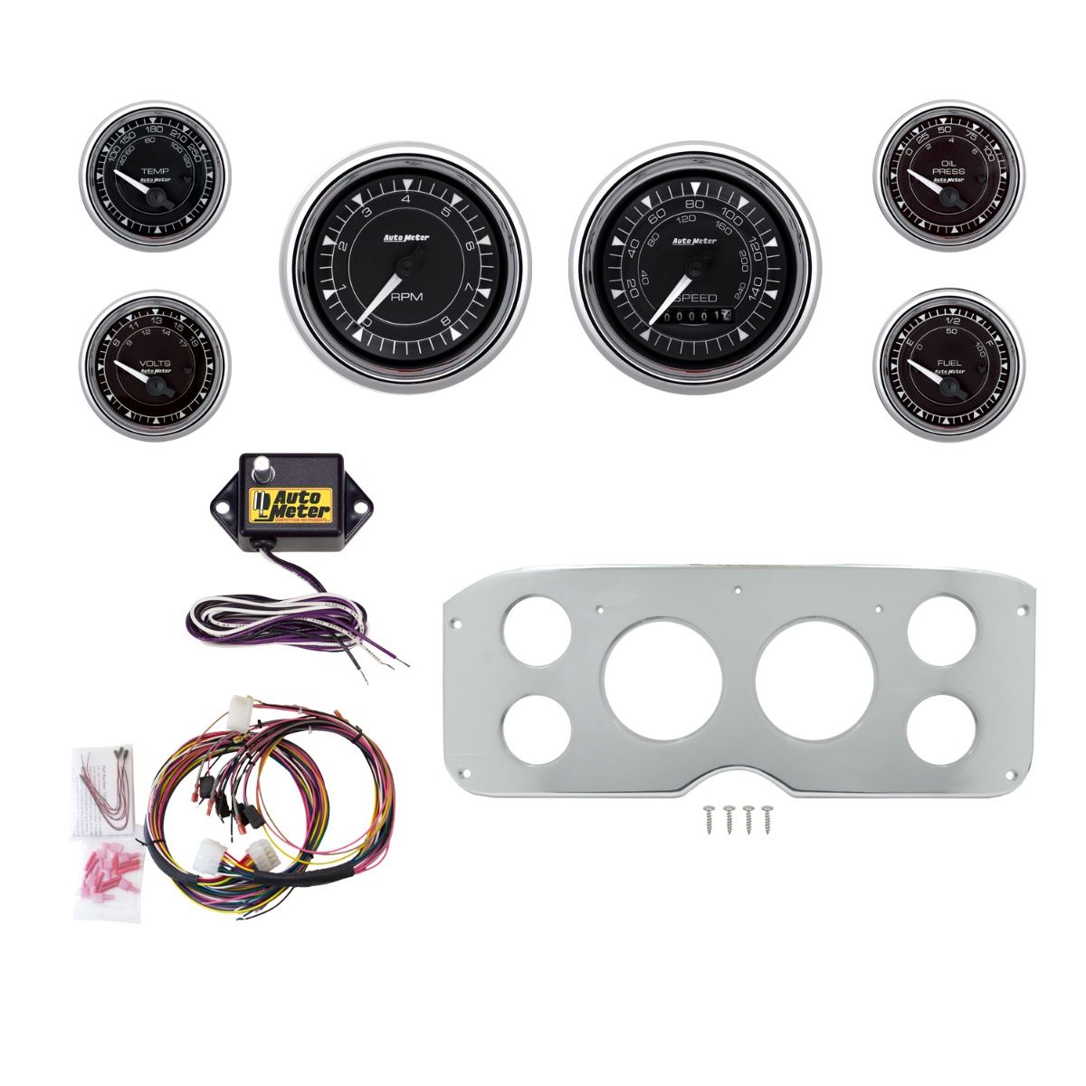 AutoMeter Chrono Chrome 55-59 GMC Truck Billet Panel/Gauge Kit - 2945-15