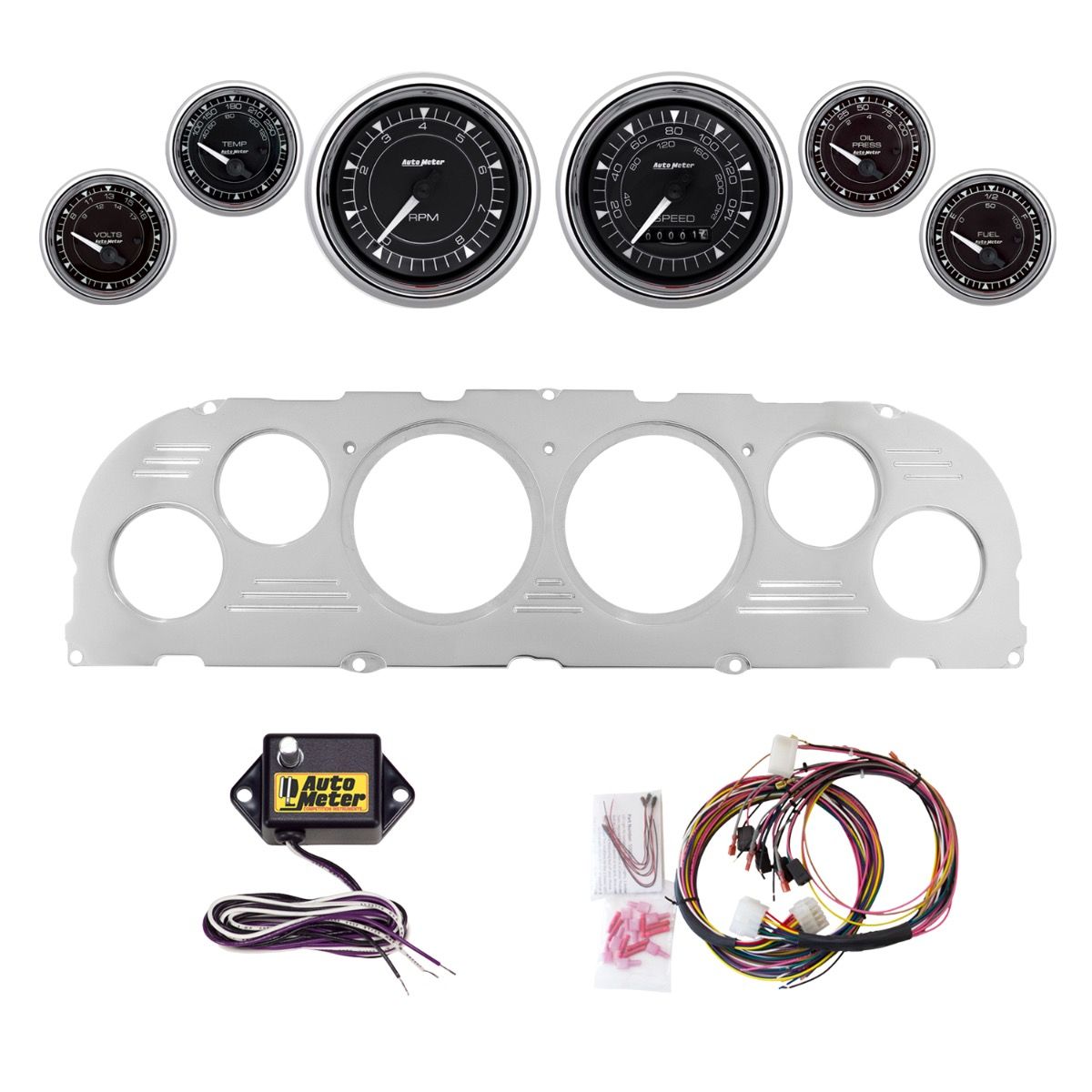 AutoMeter Chrono Chrome 60-63 Chevy Truck Billet Panel/Gauge Kit - 2947-15