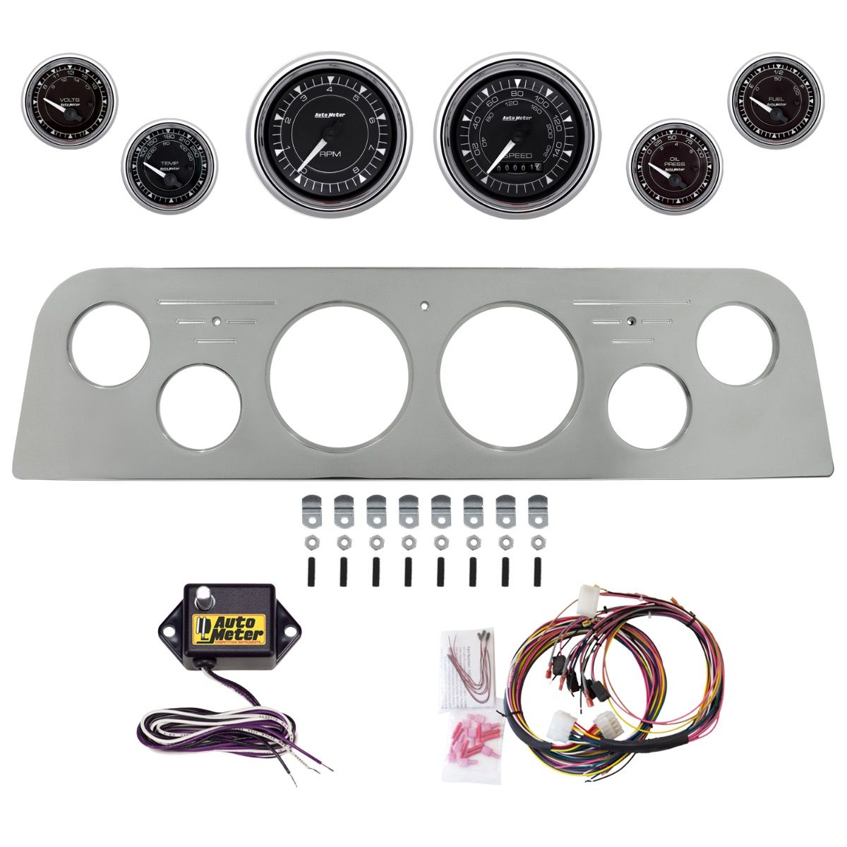AutoMeter Chrono Chrome 60-61 GMC Truck Billet Panel/Gauge Kit - 2949-15
