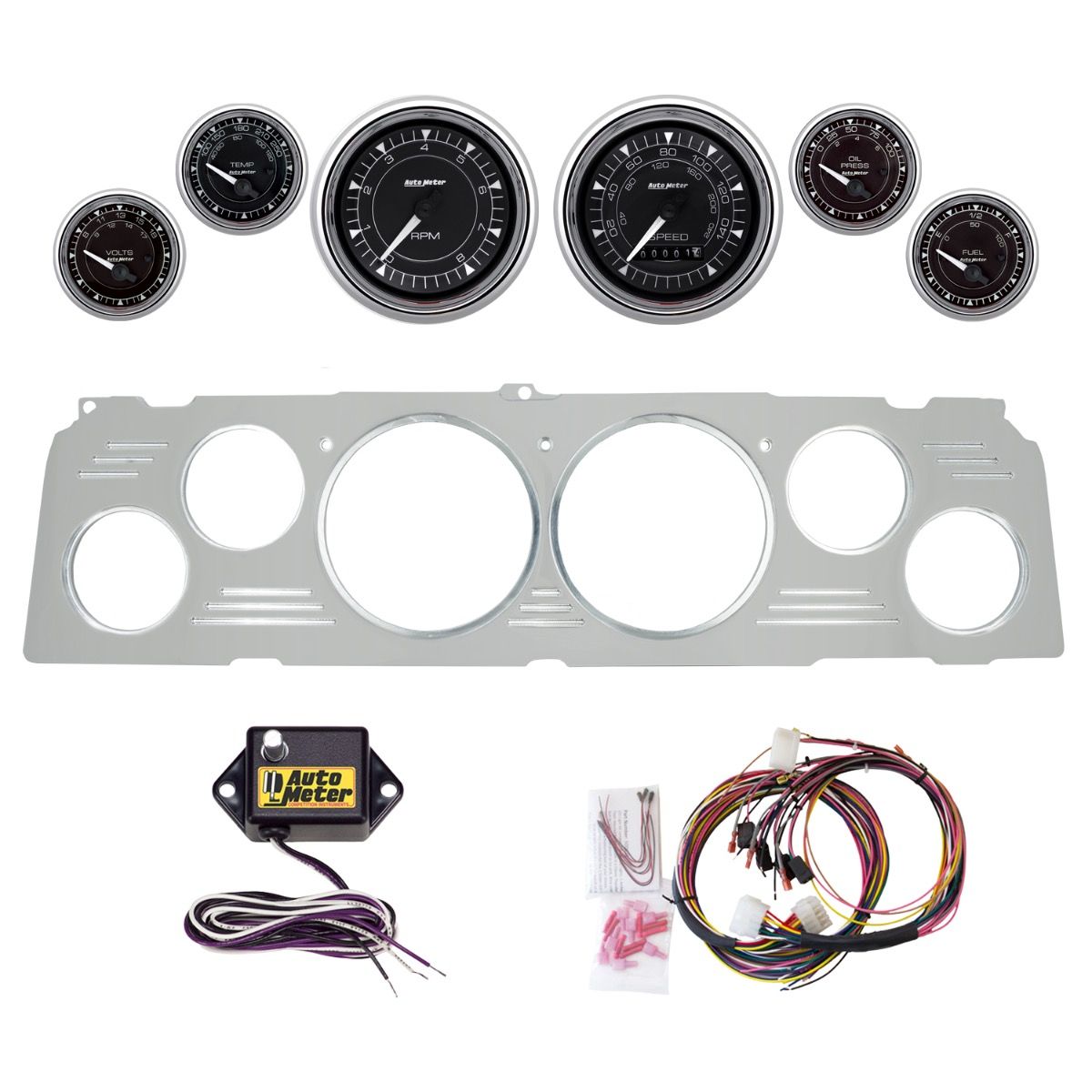 AutoMeter Chrono Chrome 64-66 Chevy Truck Billet Panel/Gauge Kit - 2952-15