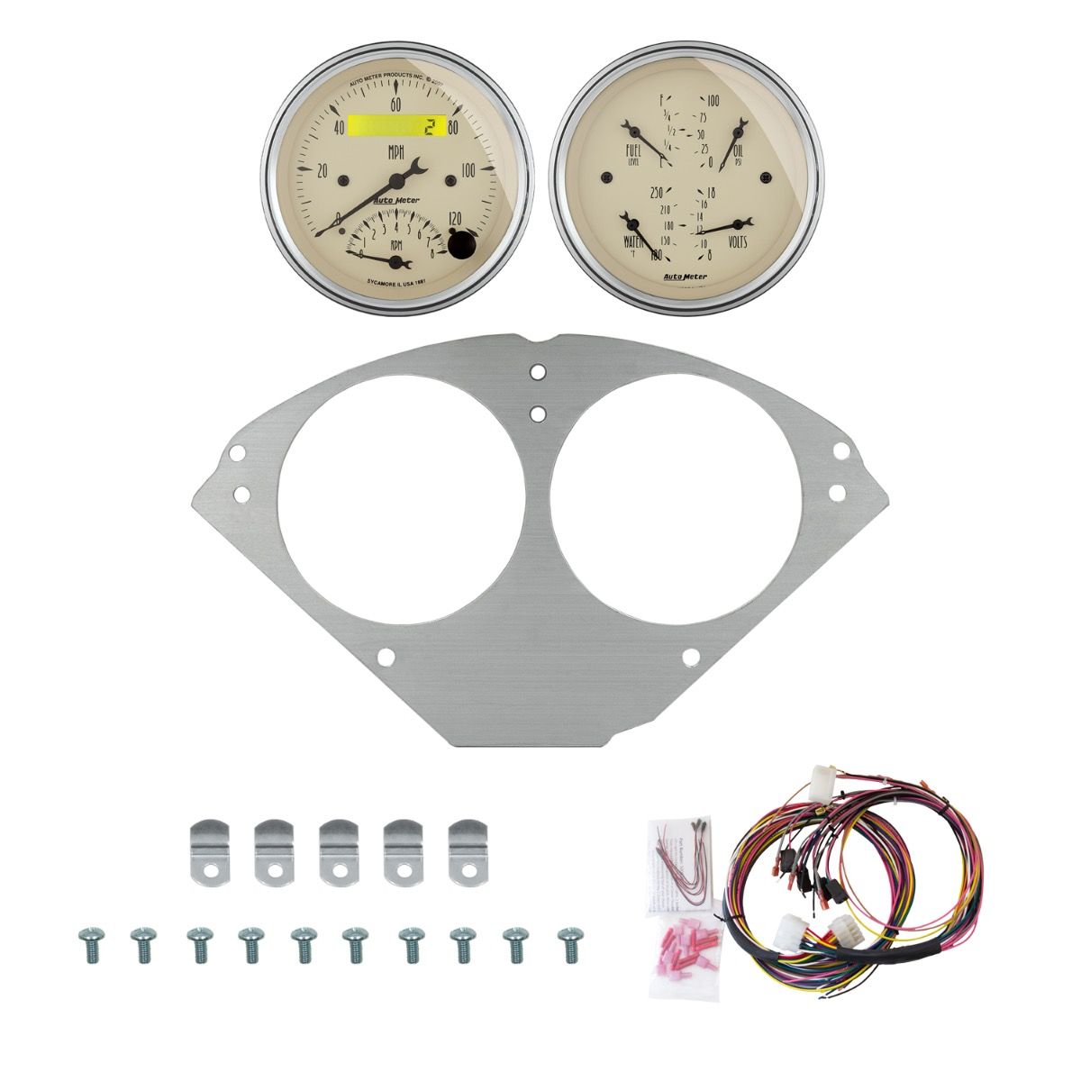 AutoMeter Antique Beige 55-56 Chevy Car Direct-Fit Billet Panel/Gauge Kit - 2953-02