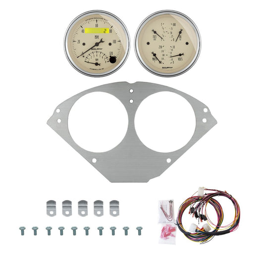 AutoMeter Antique Beige 55-56 Chevy Car Direct-Fit Billet Panel/Gauge Kit - 2953-02