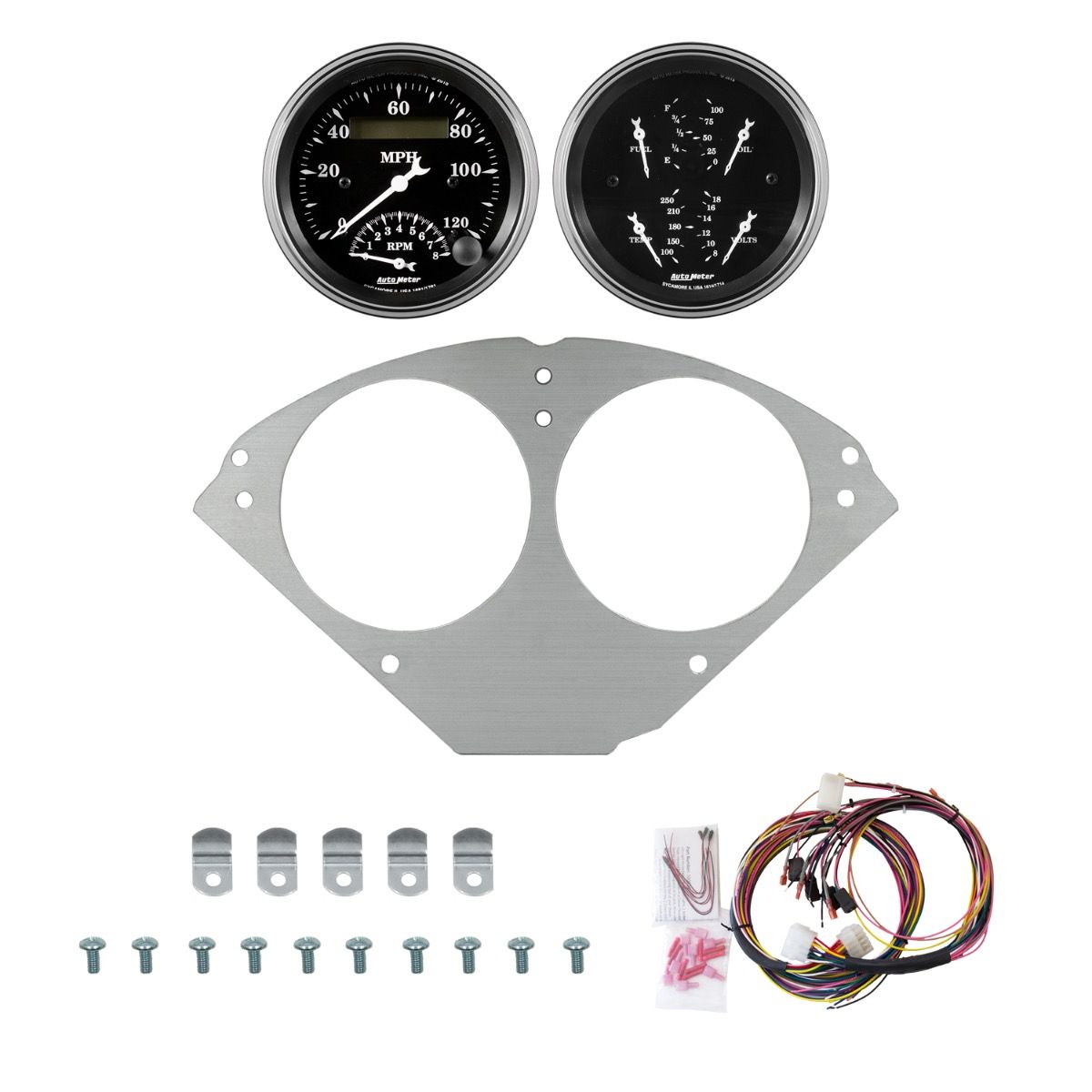 AutoMeter Old Tyme White 55-56 Chevy Car Direct-Fit Billet Panel/Gauge Kit - 2953-08