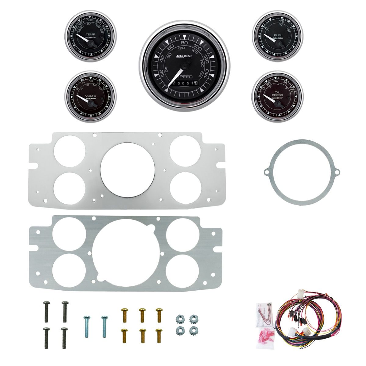 AutoMeter Chrono Chrome 57-60 Ford Truck Billet Panel/Gauge Kit - 2956-15