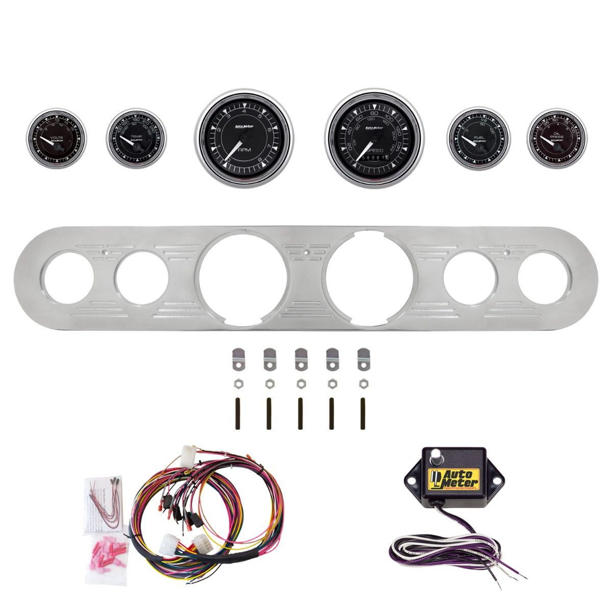 AutoMeter Chrono Chrome 67-72 Ford Truck Billet Panel/Gauge Kit - 2962-15