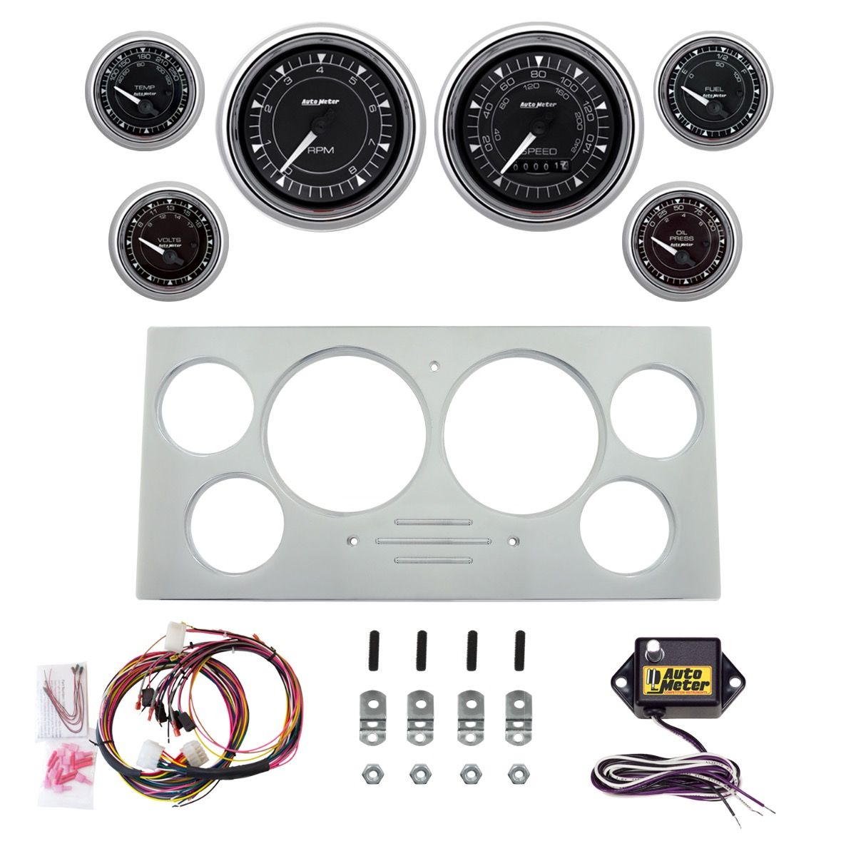 AutoMeter Chrono Chrome 73-79 Ford Truck Billet Panel/Gauge Kit Super - 2967-15
