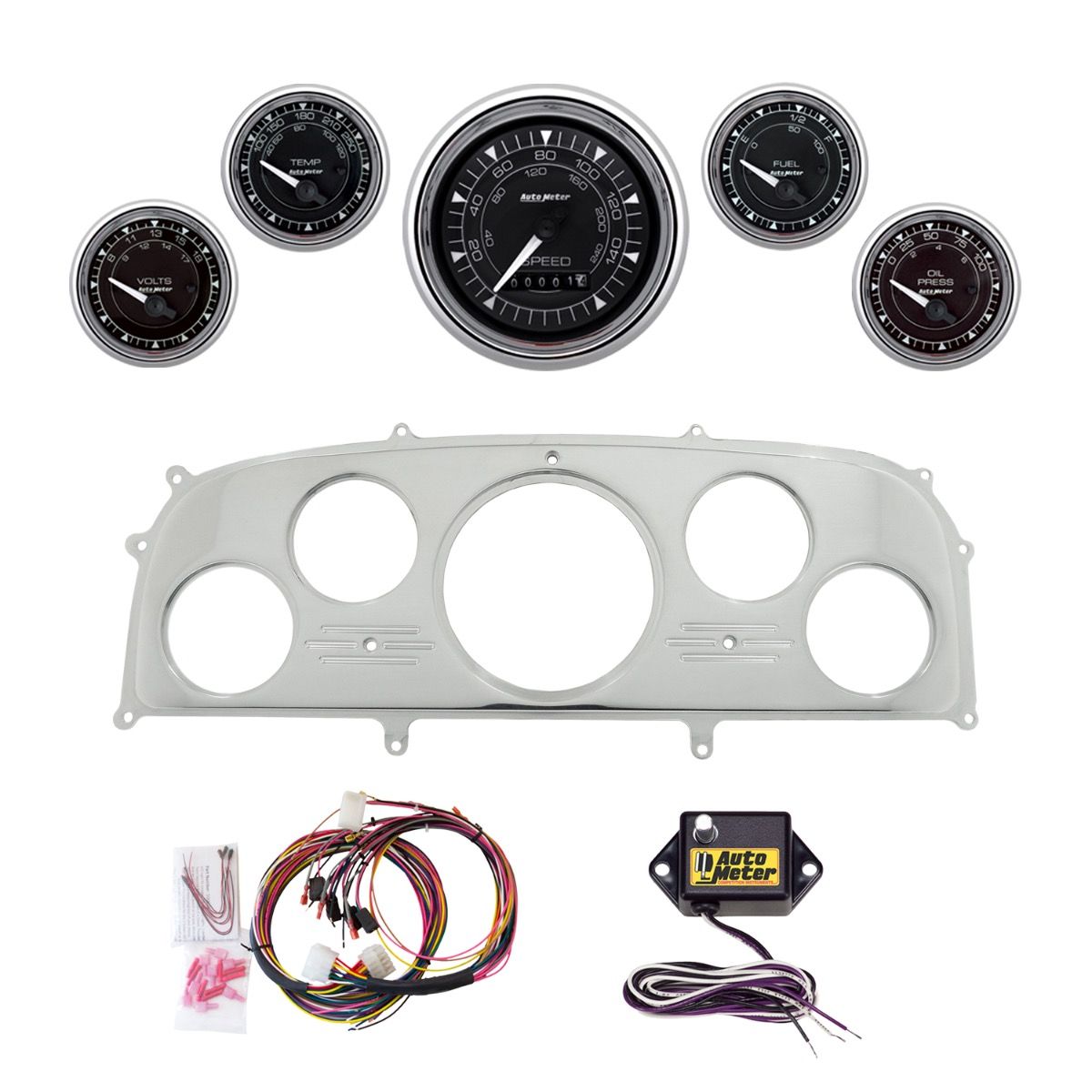 AutoMeter Chrono Chrome 1959 Ford Galaxie Billet Panel/Gauge Kit - 2969-15