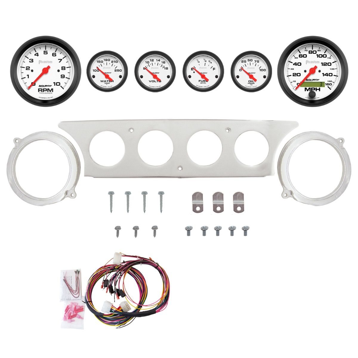 AutoMeter Phantom 63-64 Ford Galaxie Billet Panel/Gauge Kit - 3-3/8in. (x2) &amp; 2-1/16in. (x4) - 2970-09