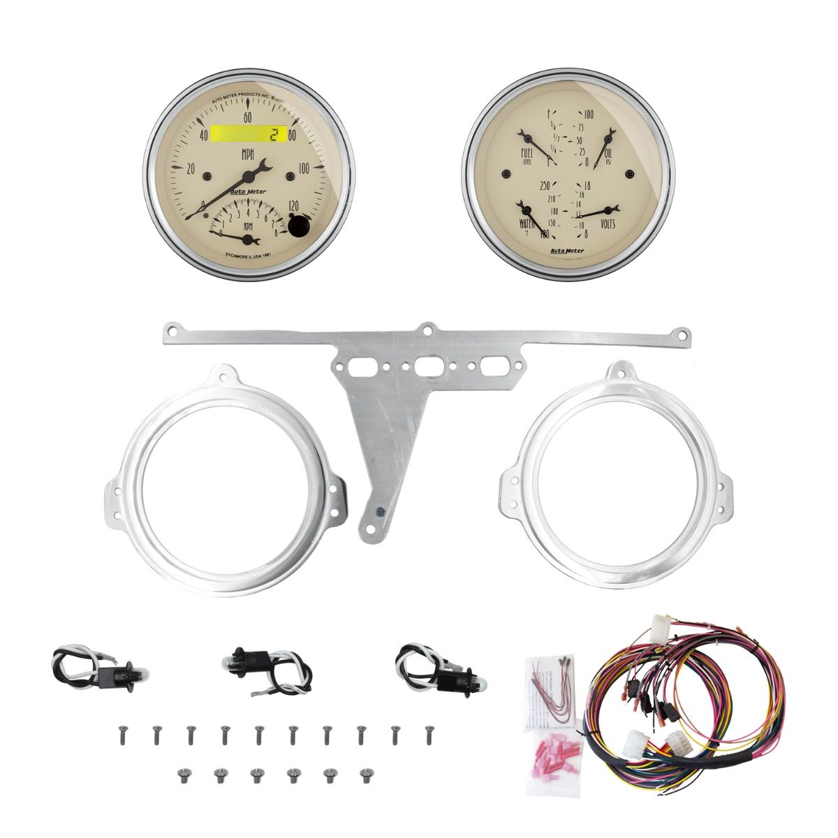 AutoMeter Antique Beige 66-67 Ford Falcon Direct-Fit Billet Panel/Gauge Kit - 3-3/8in. (x2)