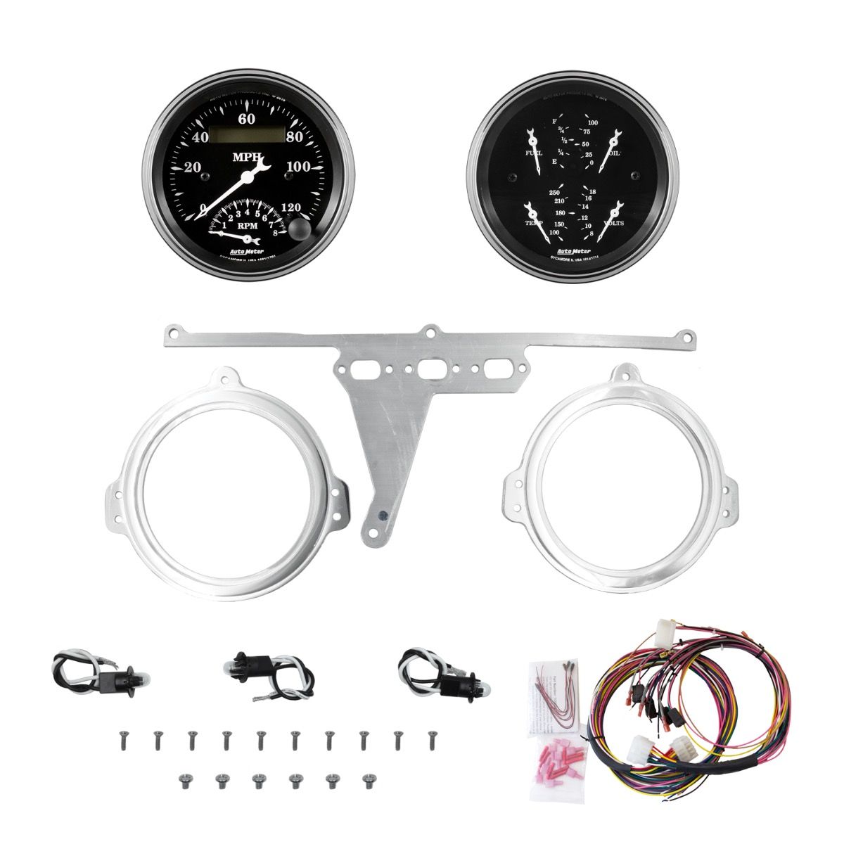 AutoMeter Old Tyme Black 66-67 Ford Falcon Direct-Fit Billet Panel/Gauge Kit - 3-3/8in. (x2)