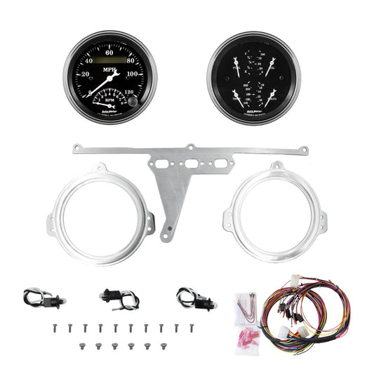 AutoMeter Old Tyme Black 66-67 Ford Falcon Direct-Fit Billet Panel/Gauge Kit - 3-3/8in. (x2)